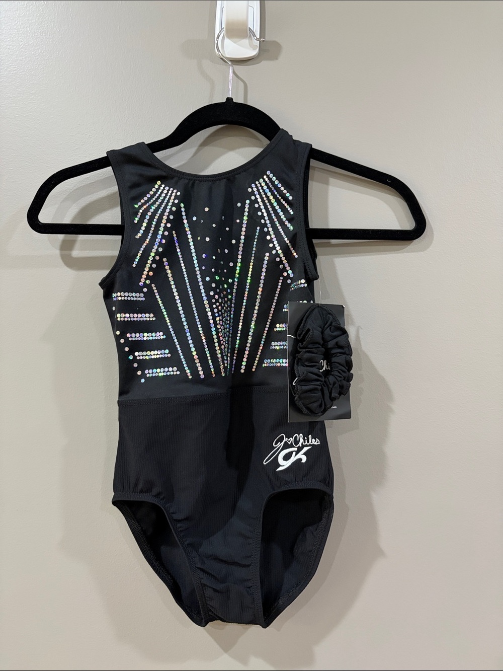 GK Kids Black Sparkle Tank Leotard with Matching Scrunchie